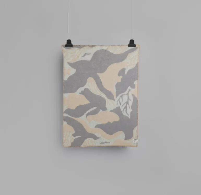 Røros Tweed Fugl og fisk pläd, 67 x 100 cm, grå - beige