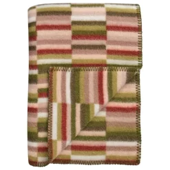 Røros Tweed Ida filt, 135 x 200 cm, oliv - vinröd