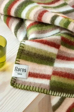 Røros Tweed Ida filt, 135 x 200 cm, oliv - vinröd