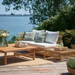 Sika-Design Maggie Exterior puffmodul soffa, glasskiva, naturell - vit kudde