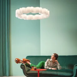 Stilnovo Honey pendellampa, rund, 60 cm, vit