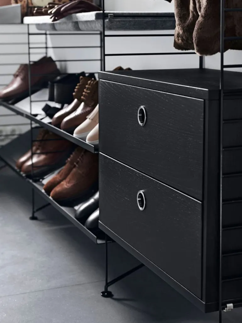 String Furniture String byrå med 2 lådor, 58 x 30 cm, svartbetsad ask