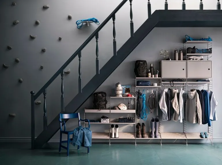 String Furniture String metallhylla 78 x 20 cm, låg, beige