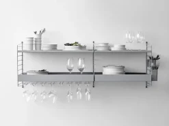 String Furniture String metallhylla, 58 x 30 cm, låg, grå