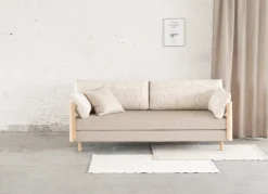 Tapio Anttila Collection ON2 Wood bäddsoffa, såpbehandlad ek - Marimekko Piirto Unikko -Diamonds 289