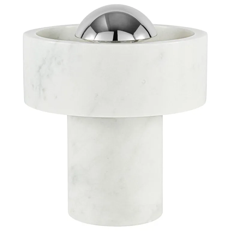 Tom Dixon Stone bärbar LED-bordslampa, vit marmor - silver