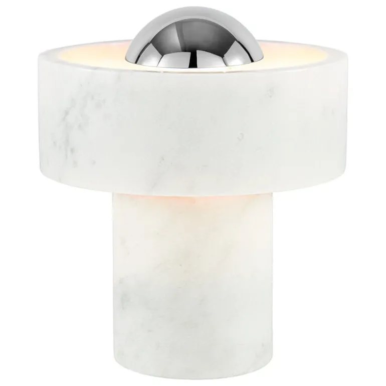 Tom Dixon Stone bärbar LED-bordslampa, vit marmor - silver