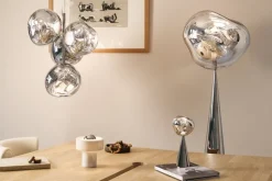 Tom Dixon Stone bärbar LED-bordslampa, vit marmor - silver