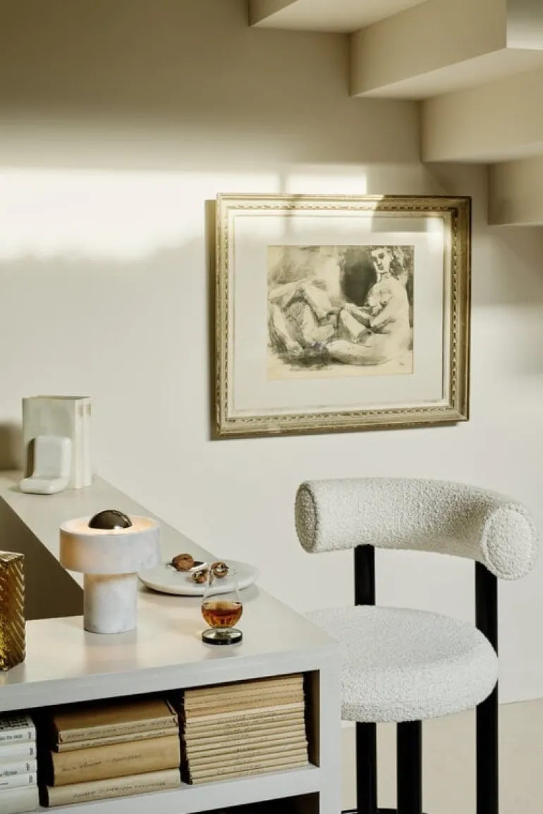 Tom Dixon Stone bärbar LED-bordslampa, vit marmor - silver