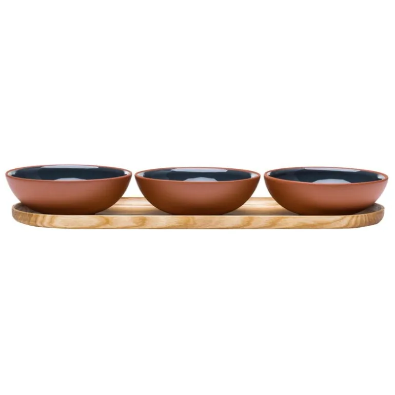 Vaidava Ceramics Earth, skål 0,2 l, 3-pack + bricka, grå