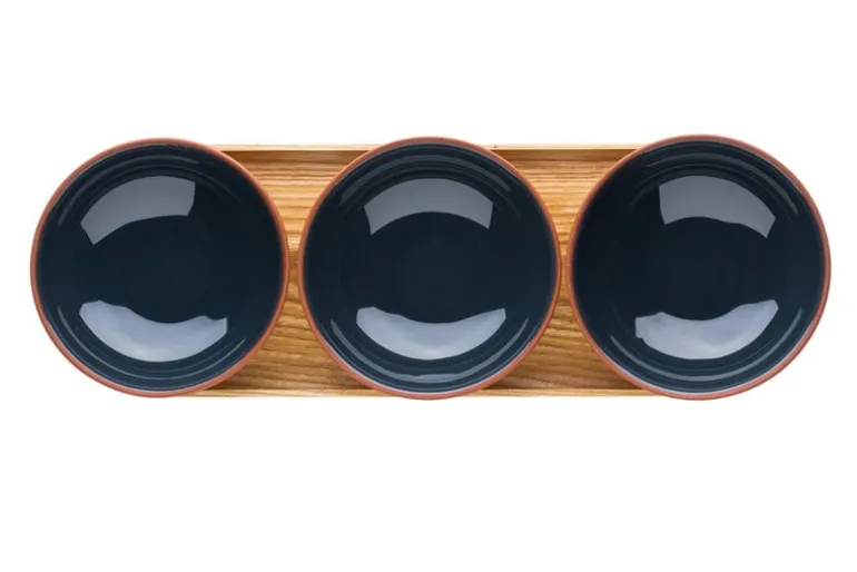 Vaidava Ceramics Earth, skål 0,2 l, 3-pack + bricka, grå