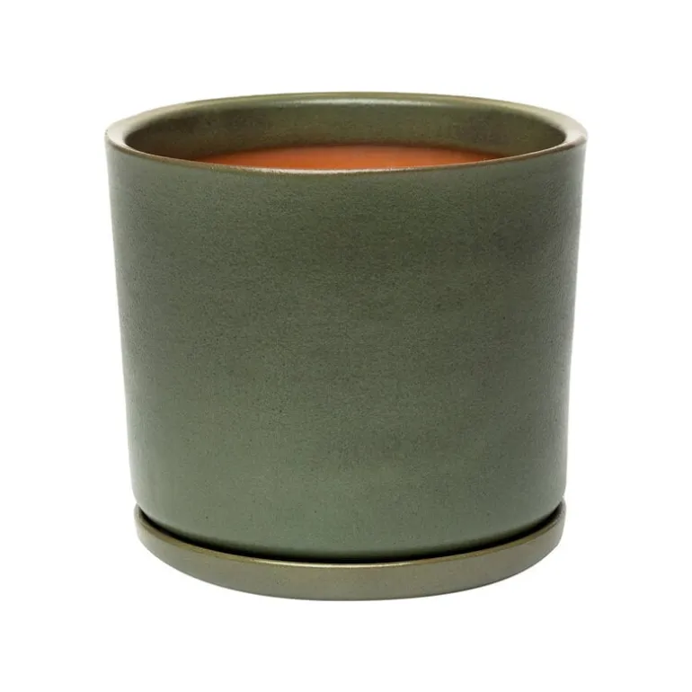 Vaidava Ceramics Moss blomkruka med fat, M, mossgrön