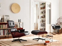 Vitra Eames fåtölj, klassisk storlek, palisanderträ - svart läder