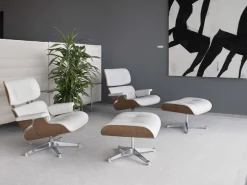Vitra Eames Lounge Chair, ny storlek, vit valnöt - vitt skinn