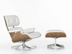 Vitra Eames Lounge Chair & Ottoman, ny storlek, vit valnöt - vit