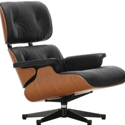 Vitra Eames Lounge Chair, ny storlek, American cherry - svart läder