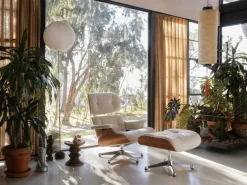 Vitra Eames Lounge Chair&Ottoman, ny stl, Am. cherry-Nubia grädde/sand