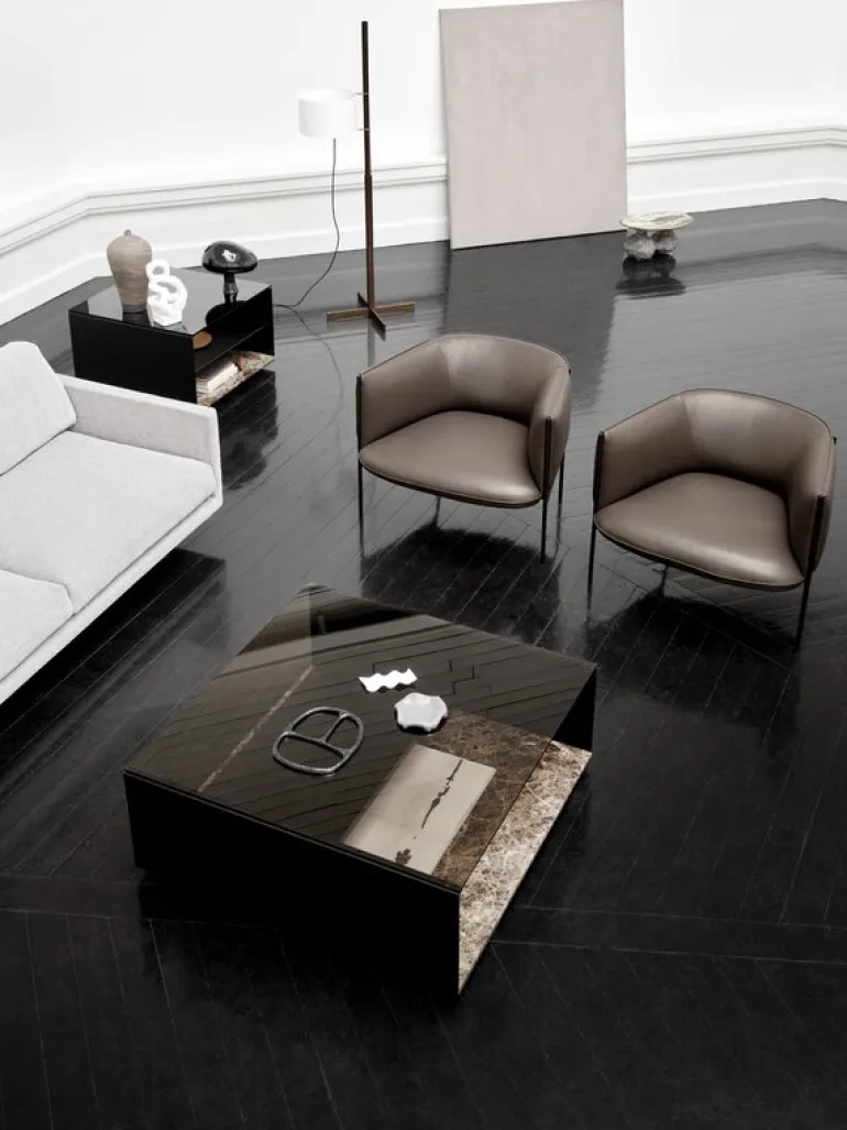 Wendelbo Expose soffbord, medium, brunt glas - Emperador-marmor