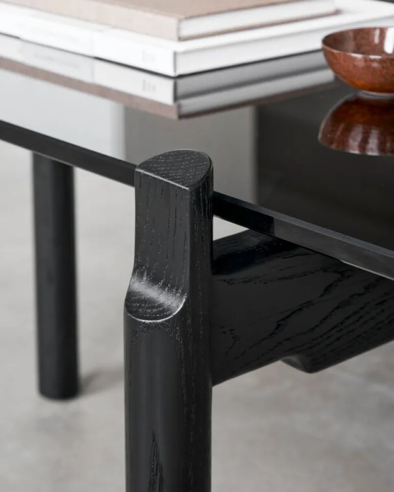 Wendelbo Notch soffbord, rektangulärt, M, svart glas - svartbetsad ek